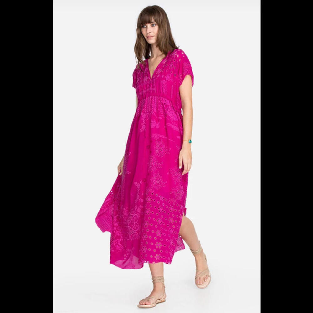 SOLD!!!!!NWT JOHNNY WAS Embroidered OLYMPIA PATCHWORK DRESS Pink Kimono L $455